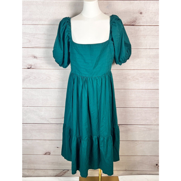 Abercrombie & Fitch Dresses & Skirts - Abercrombie & Fitch Emerson Poplin Puff Sleeve Dress Womens Sz XL Teal Green